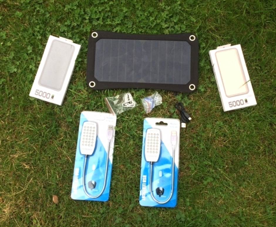 MSC Weekend Camping 6.5/13w Solar, 2 x Power Banks, 2 x LED light, USB car charger, £20 Saving
This Camping portable phone charger offer is aimed at two people going away for a few days and needing reserve power for mobile phones and other portable devices. They are also designed to be useful in everyday life.
The 2 x 5000mAh Aluminium Power Banks are chargeable via the mains/car and obviously the 6.5W or optional 13W Folding Solar Panel
Fully charged these portable phone chargers should give a combined 4 + charges of a standard phone such as the iPhone or Android Phones. Suitable for charging any 5v USB device such as Tablets, GPS, Cameras.