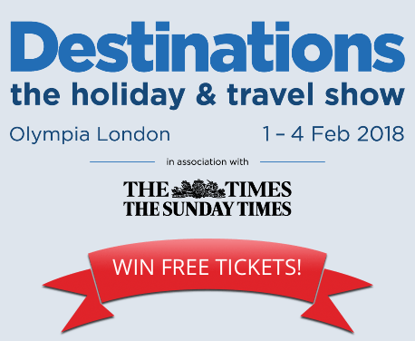 Enter here for two free tickets to Olympia London Destinations Show February 2018.