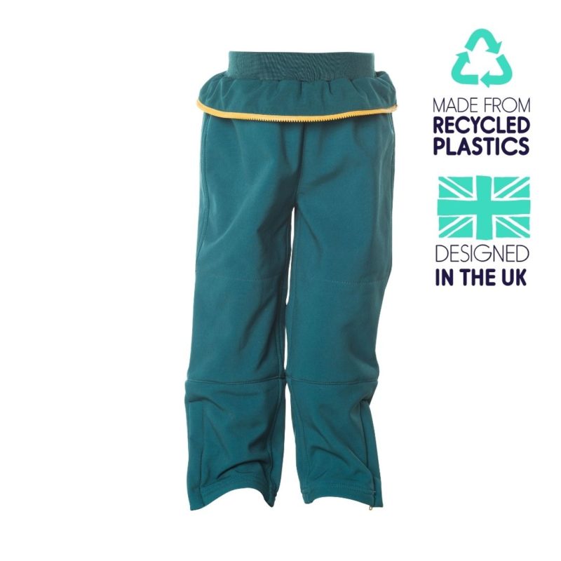 Our Kidunk fleece lined trousers feature a comfortable elasticated waist. They have a generous cut so little ones can roly-poly, run, hop, skip and jump and these trousers stay put. When the little one is ready for outdoor or messy, sandy play, then zip on the Kidunk top and you have yourself a Kidunk playsuit and little one is protected.

	Made from 100% recycled materials
	Teflon EcoELite™ PFC free coated to resist water and stains for all-day play!
	Comfy, super stretchy, breathable
	Tough outside, fleecy inside
	Fabric guarded, colour coded, chunky yank proof YKK zips
	Elasticated ankles with welly tuck detail
	Tops and bottoms can zip together or be worn independently
	Machine wash & Tumble dry
	Sizes available 1-8yrs 